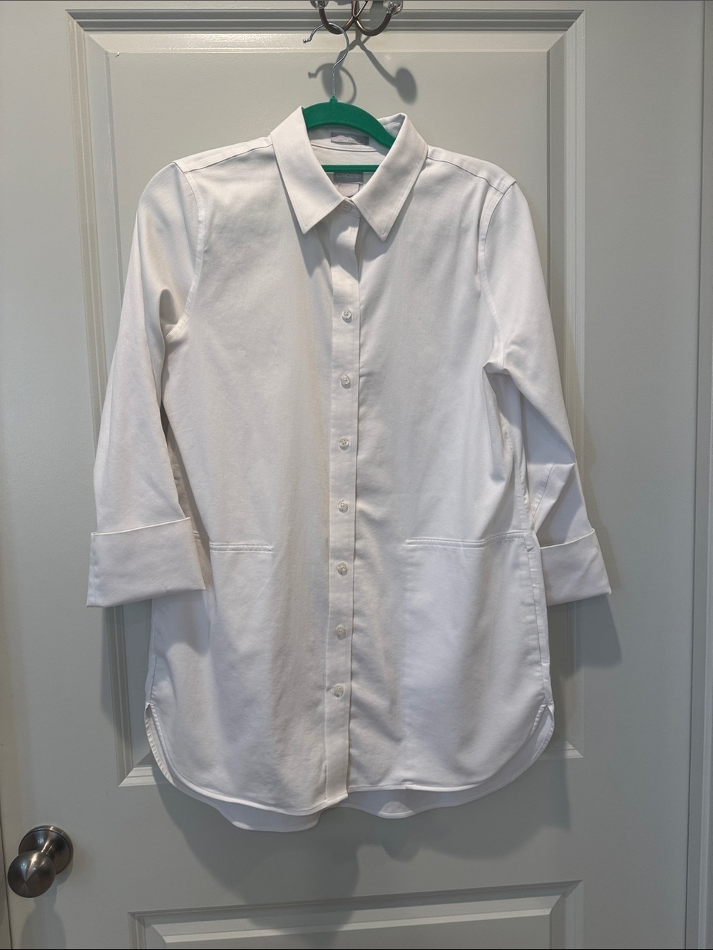 Chico's White Long-Sleeve Button-Down Shirt